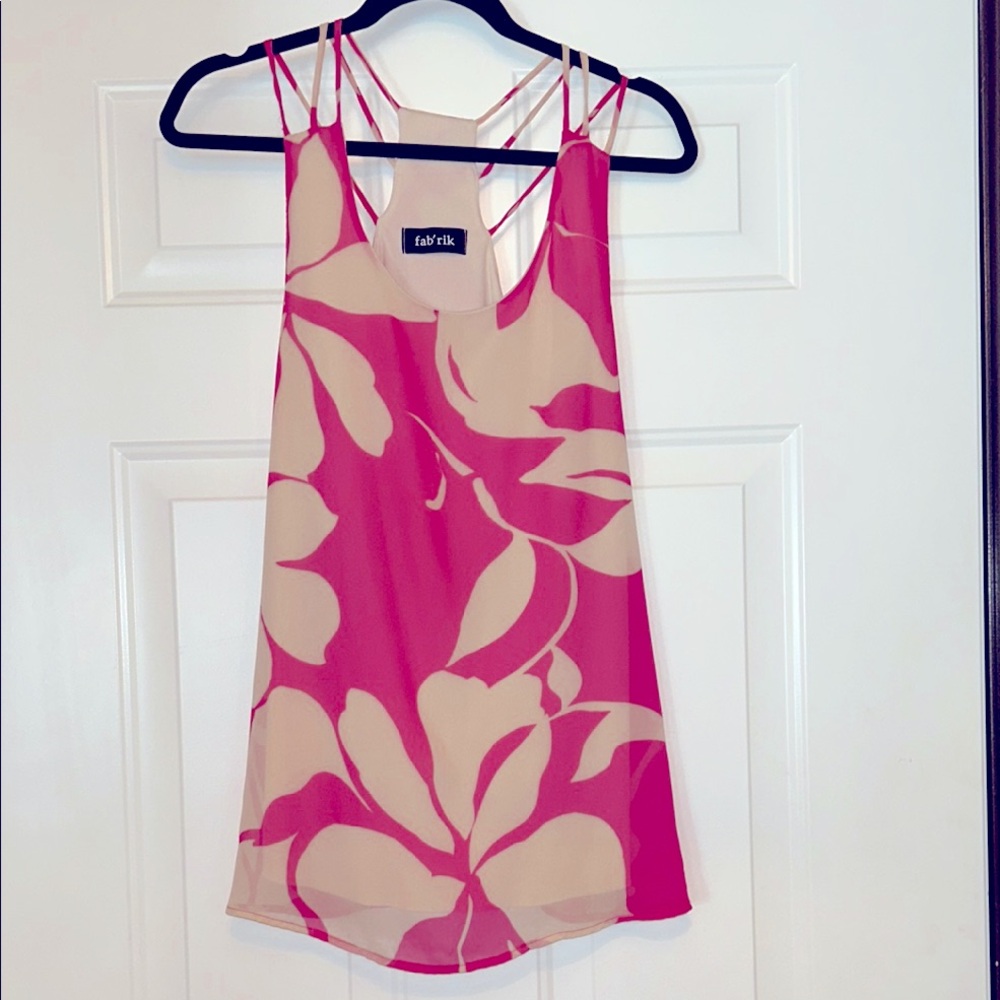 Fab'rik Floral Women's Tank Top M Pink Cream Lined Racer Back Feminine Barbie